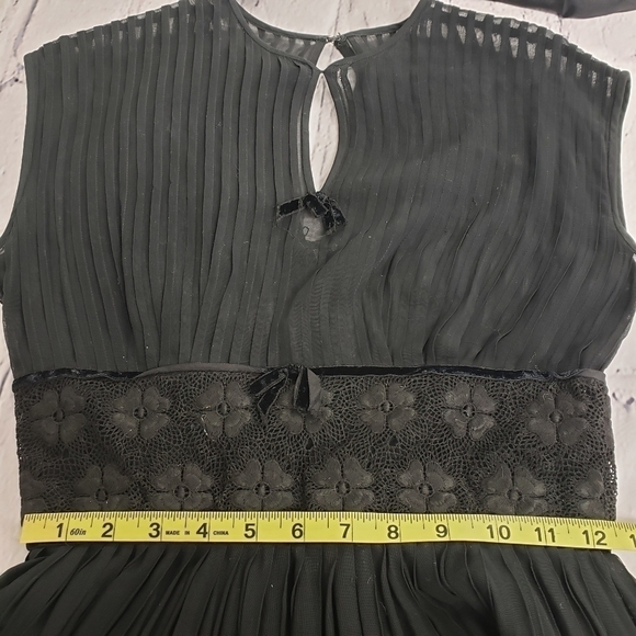 VINTAGE Mid Century Sheer Black Pleated Dress 24" Waist S Semi Open Back R&K VG - Picture 10 of 15